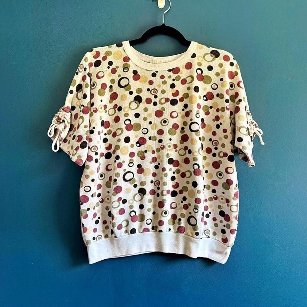 Vintage Donnkenny Polka Dot Shirt Women's Size Large Purple White Retro 90s